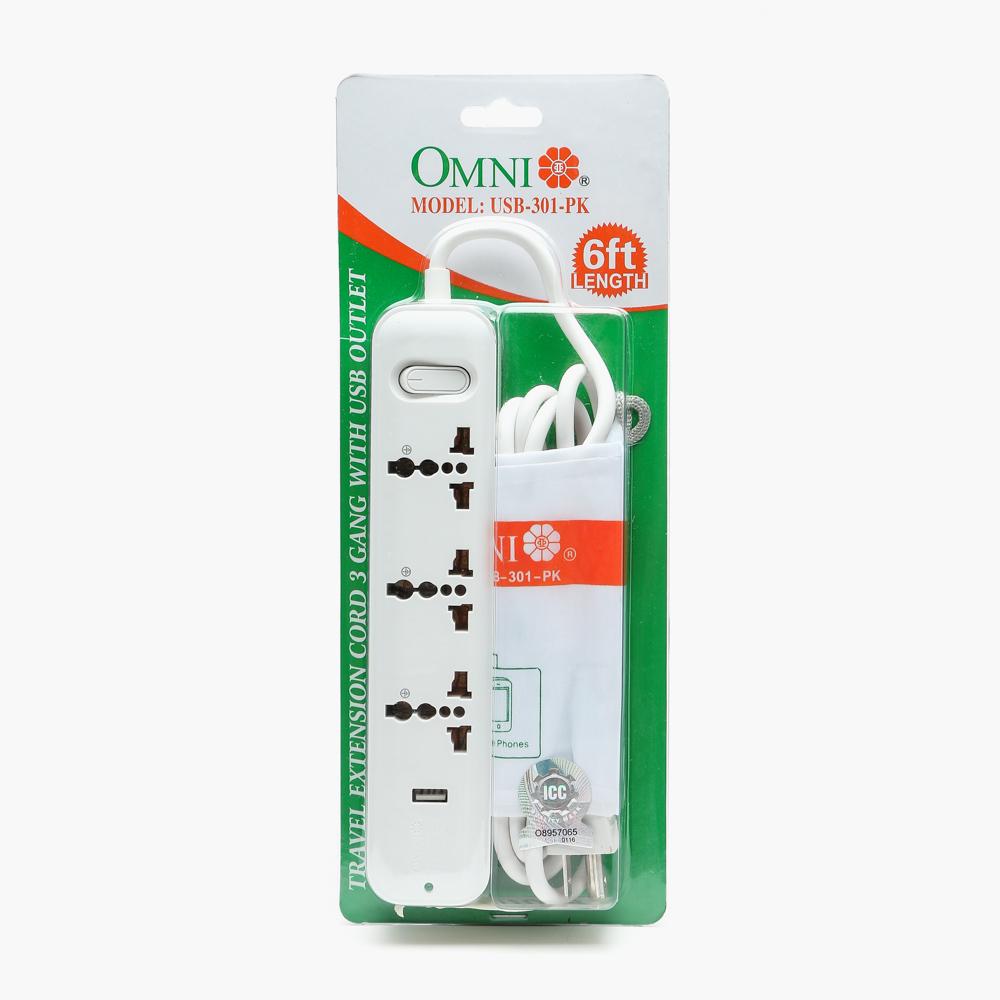 Omni 3-Gang Travel Surge Protector/Extension Cord