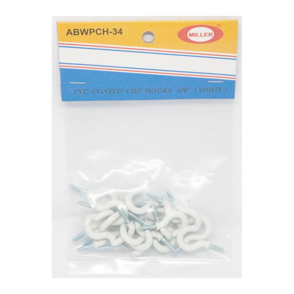 Miller PVC Coated Cup Hook 3/4"- White