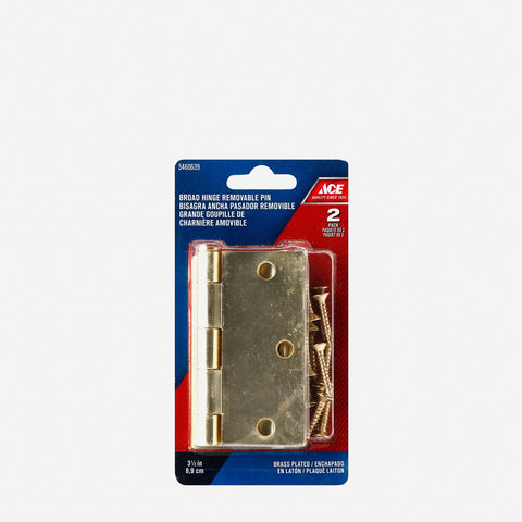 Ace 2-Pack Broad Hinge Removable Pin 3.5in. Set Brass Plated