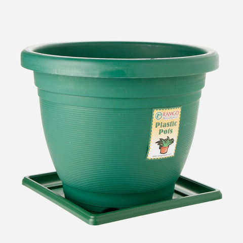 Ramgo Large Ionic Square Pot & Saucer 11in. - Green