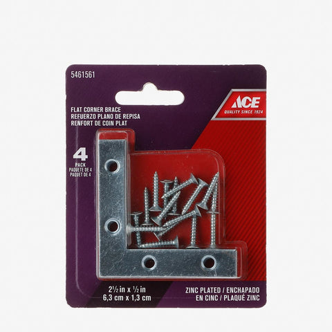 Ace 4-Pack Flat Corner Brace 2.5x0.5in. Zinc Plated