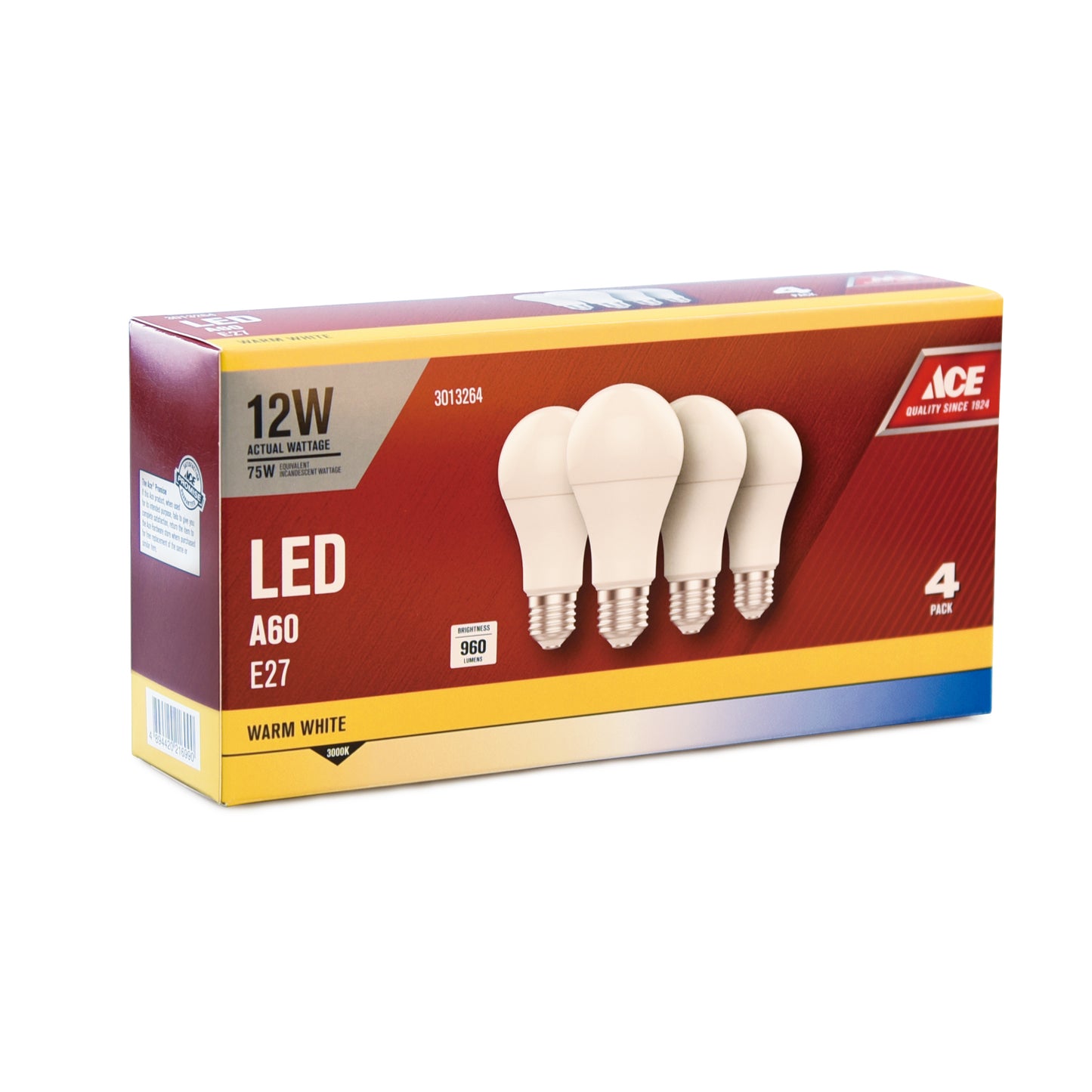 ACE LED Bulb A60 12W E27 3000K Warm White 4-Pack