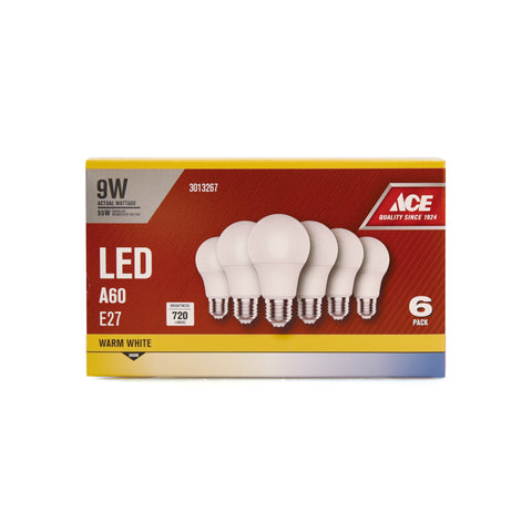 Ace LED Bulb A60 9W E27 3000K Warm White 6-Pack