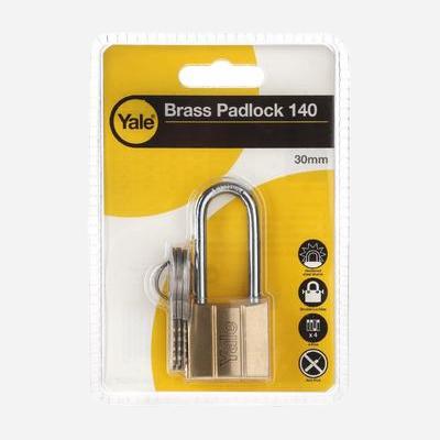 Yale 30mm Long Shackle Brass Padlock w/ 3 Keys